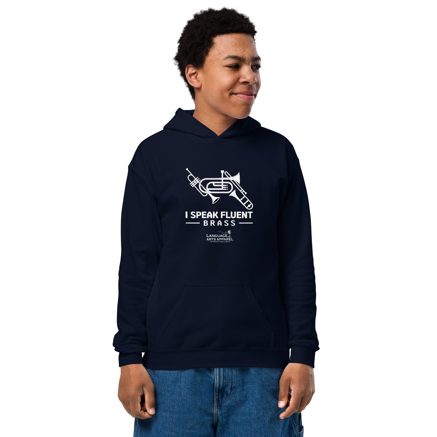 Youth Brass Hoodie (white lettering)